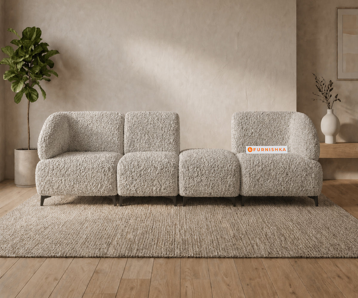 Zen 4 Seater Fabric Sofa With Boucle Light  Beige - Furnishka