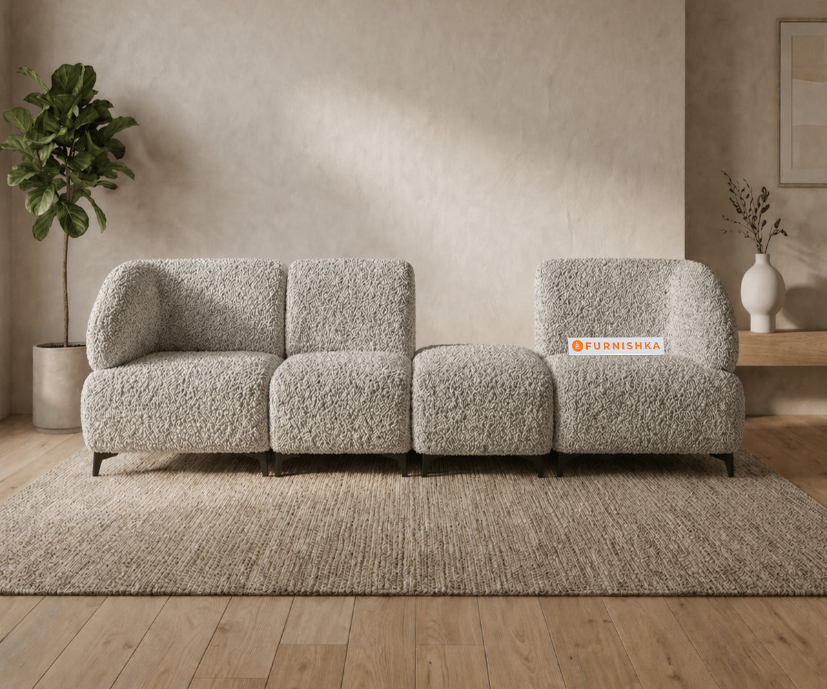 Zen 4 Seater Fabric Sofa With Boucle Taupe Grey - Furnishka