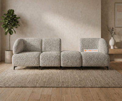 Zen 4 Seater Fabric Sofa With Boucle Taupe Grey