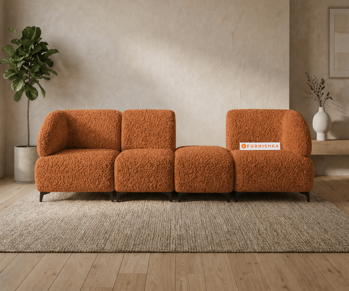Zen 4 Seater Fabric Sofa With Boucle Terra Orange - Furnishka