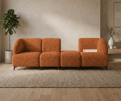 Zen 4 Seater Fabric Sofa With Boucle Terra Orange