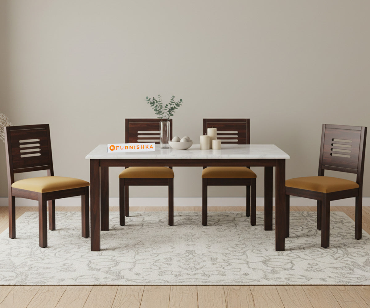 Zhera 4 Seater Dining Sets Quartz Marble Top - Furnishka 