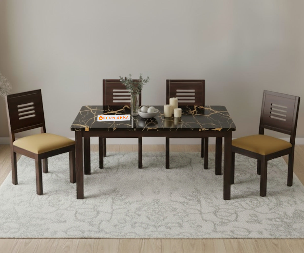 Zhera 4 Seater Dining Sets with Black Engineered Marble Top - Furnishka 