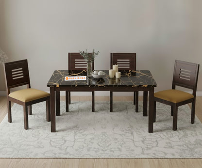 Zhera 4 Seater Dining Sets with Black Engineered Marble Top - Furnishka 