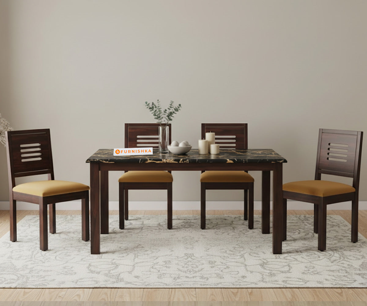Zhera 4 Seater Dining Sets with Black Engineered Marble Top - Furnishka 