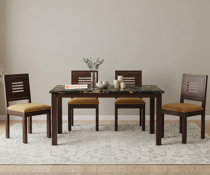 Zhera 4 Seater Dining Sets with Black Engineered Marble Top - Furnishka 