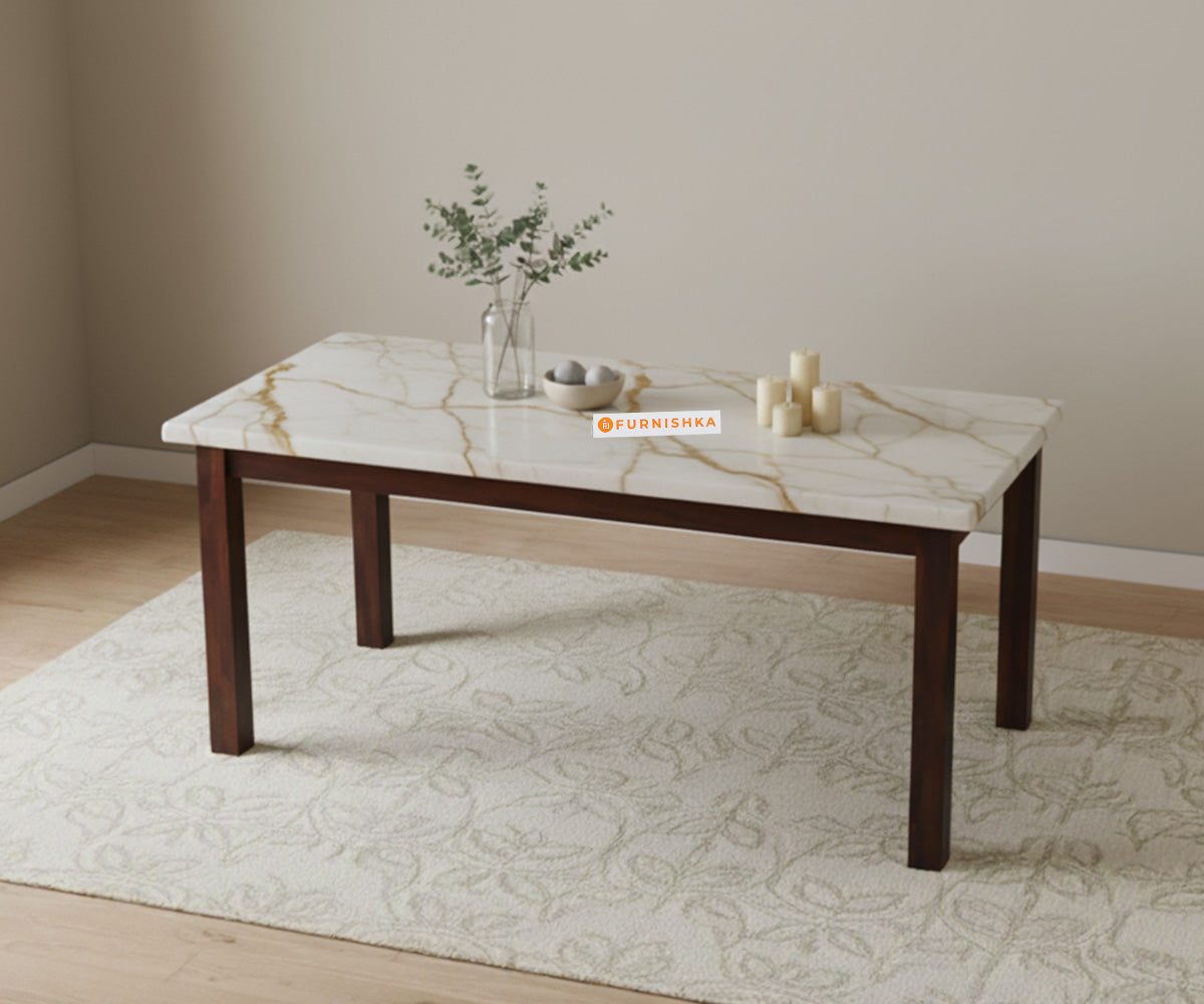 Zhera 4 Seater Dining Sets with Rosalia Gold Engineered Marble Top - Furnishka