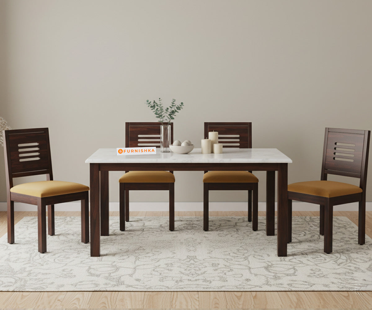 Zhera 4 Seater Dining Sets with White Engineered Marble Top - Furnishka