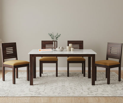 Zhera 4 Seater Dining Sets with White Engineered Marble Top - Furnishka