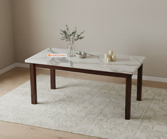 Zhera Dining Table with White Engineered Marble Top - 4 Seater - Furnishka