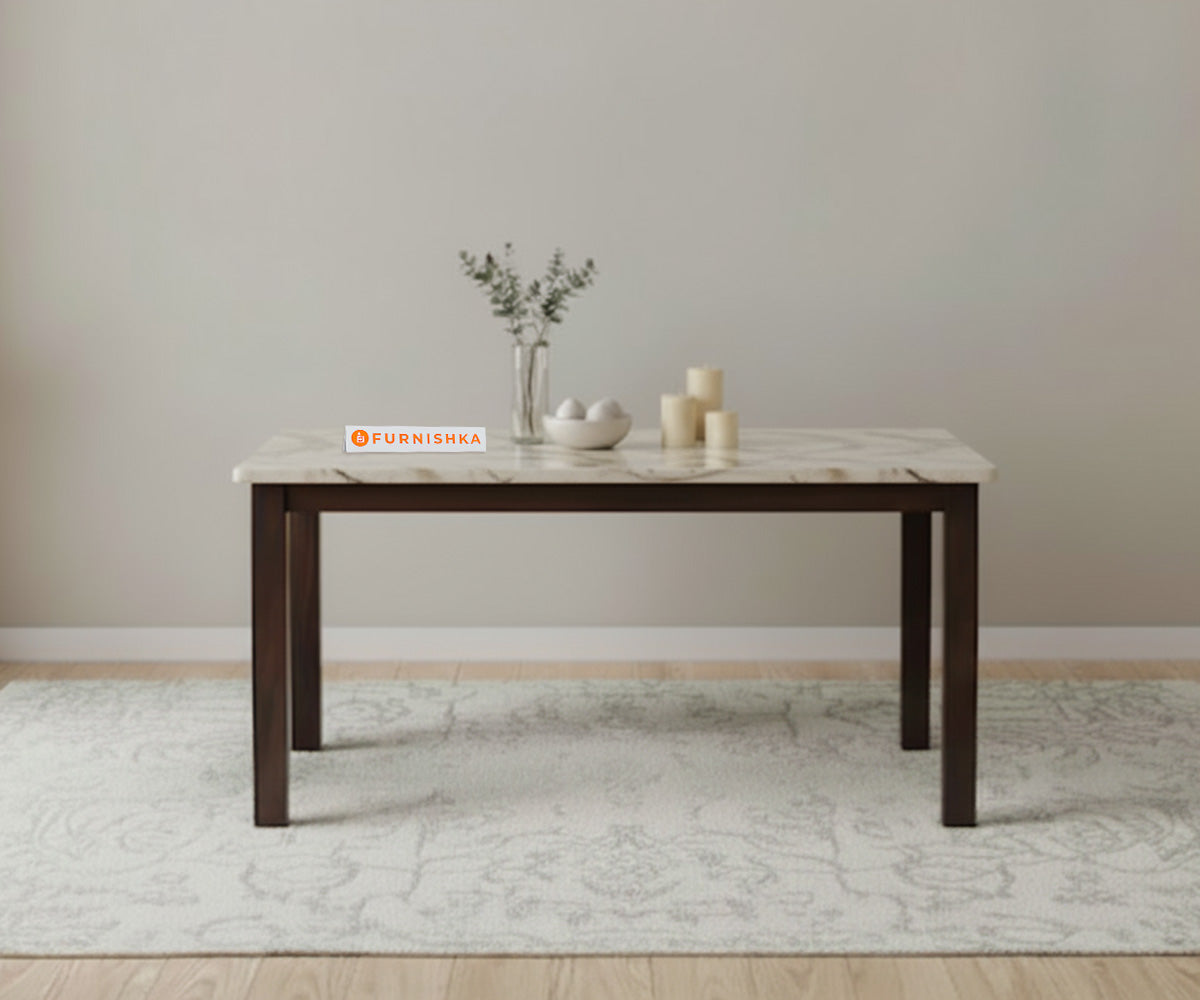Zhera Dining Table with White Engineered Marble Top - 4 Seater - Furnishka 