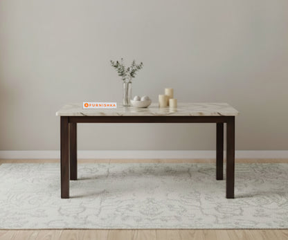 Zhera Dining Table with White Engineered Marble Top - 4 Seater - Furnishka 