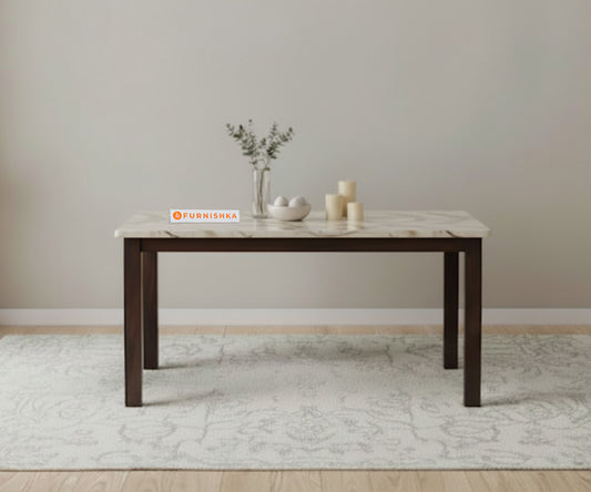 Zhera Dining Table with White Engineered Marble Top - 4 Seater - Furnishka 