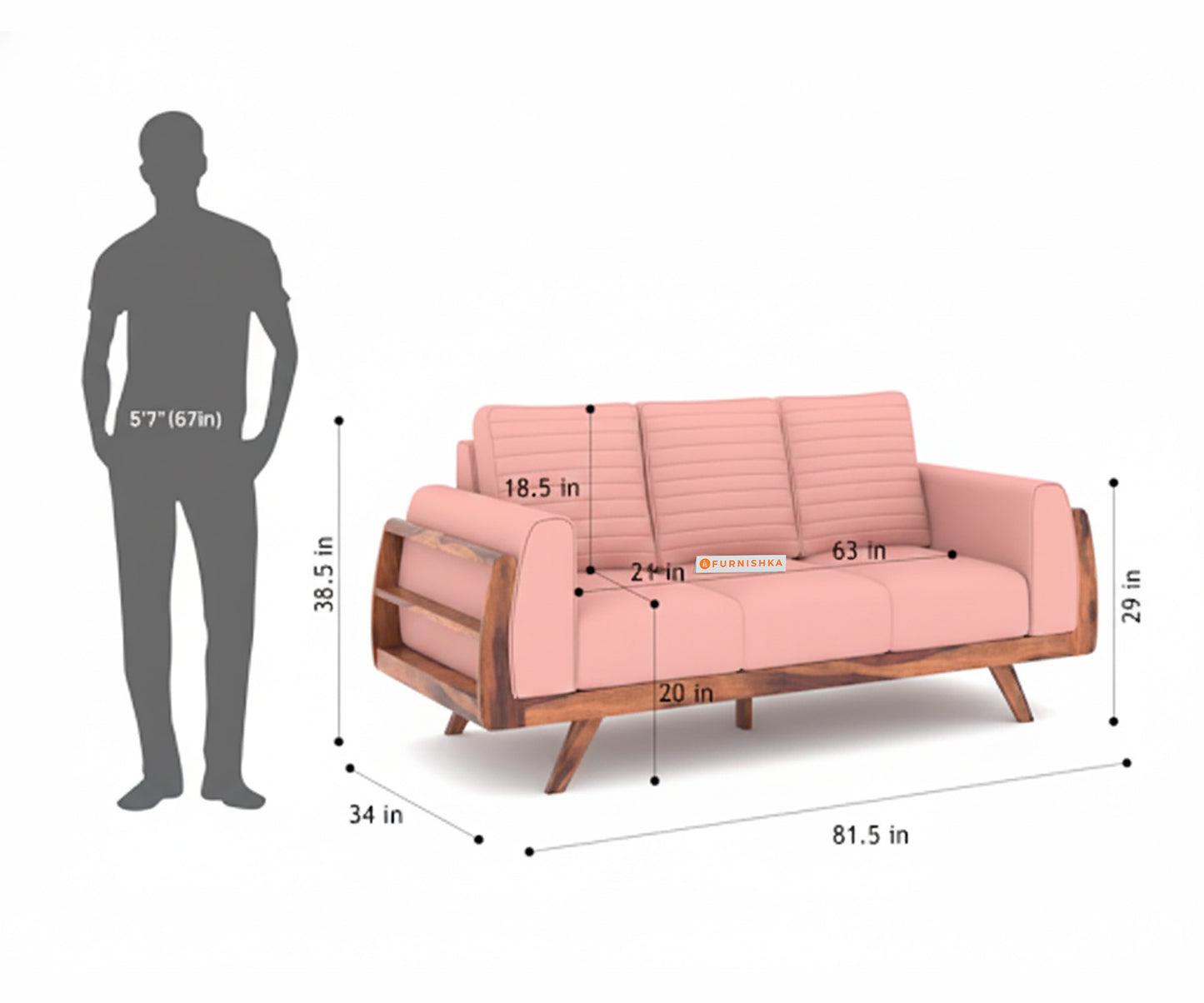 Amaari Sofa 3 Seater Flamingo Pink