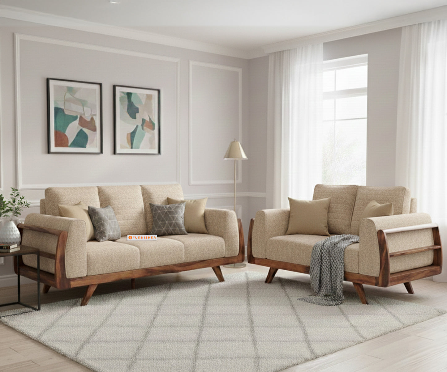 Amaari 3+2 Sofa Set Seater Light Beige