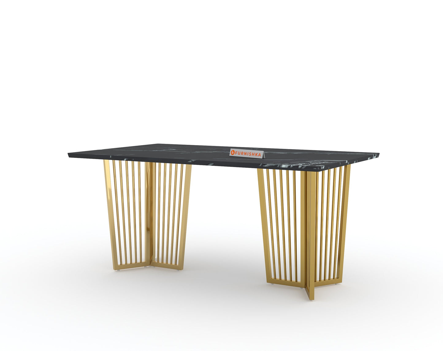 Barolo Dining Table with Black Engineered Marble Top - 4 Seater - Furnishka 