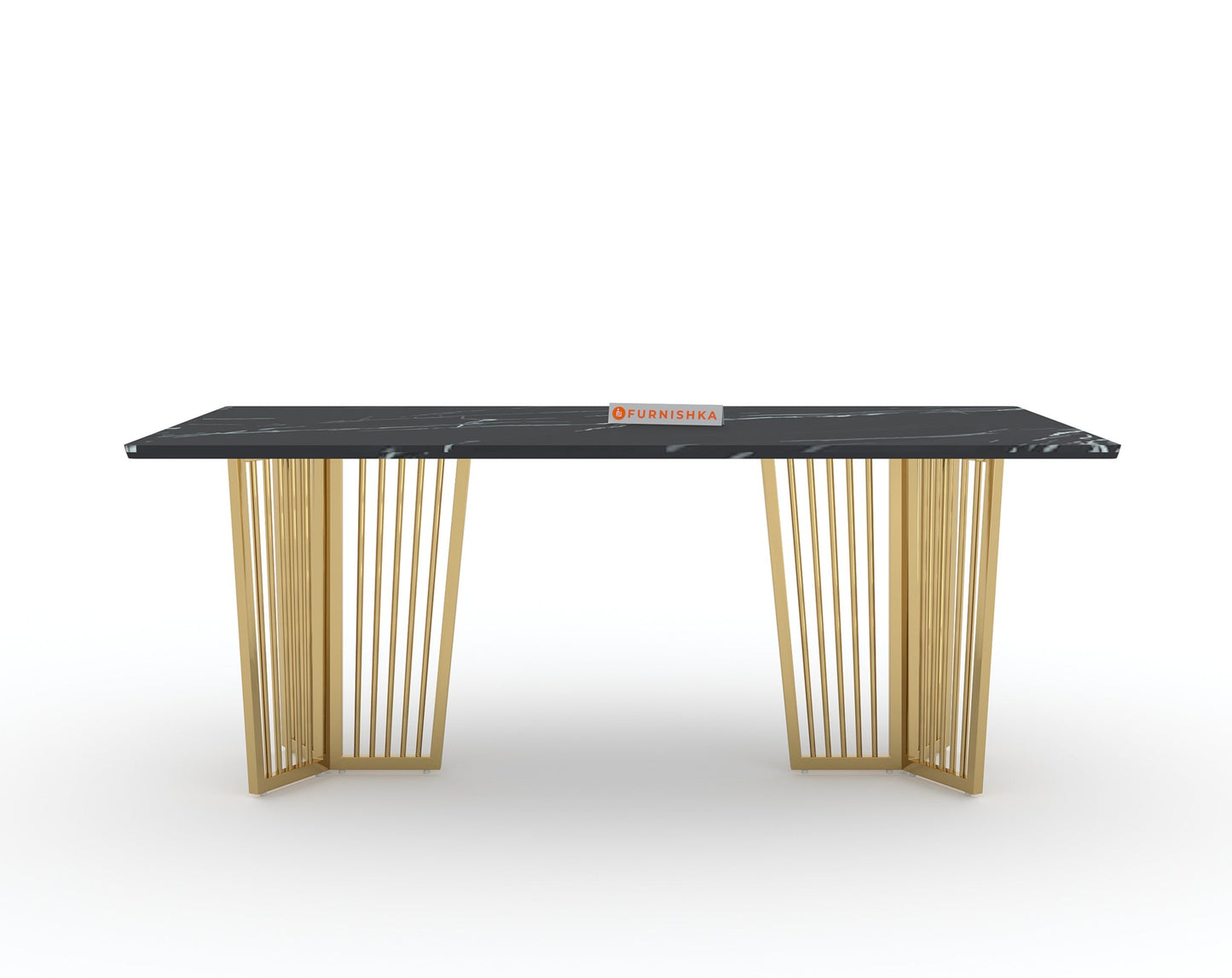 Barolo Dining Table with Black Engineered Marble Top - 6 Seater - Furnishka 