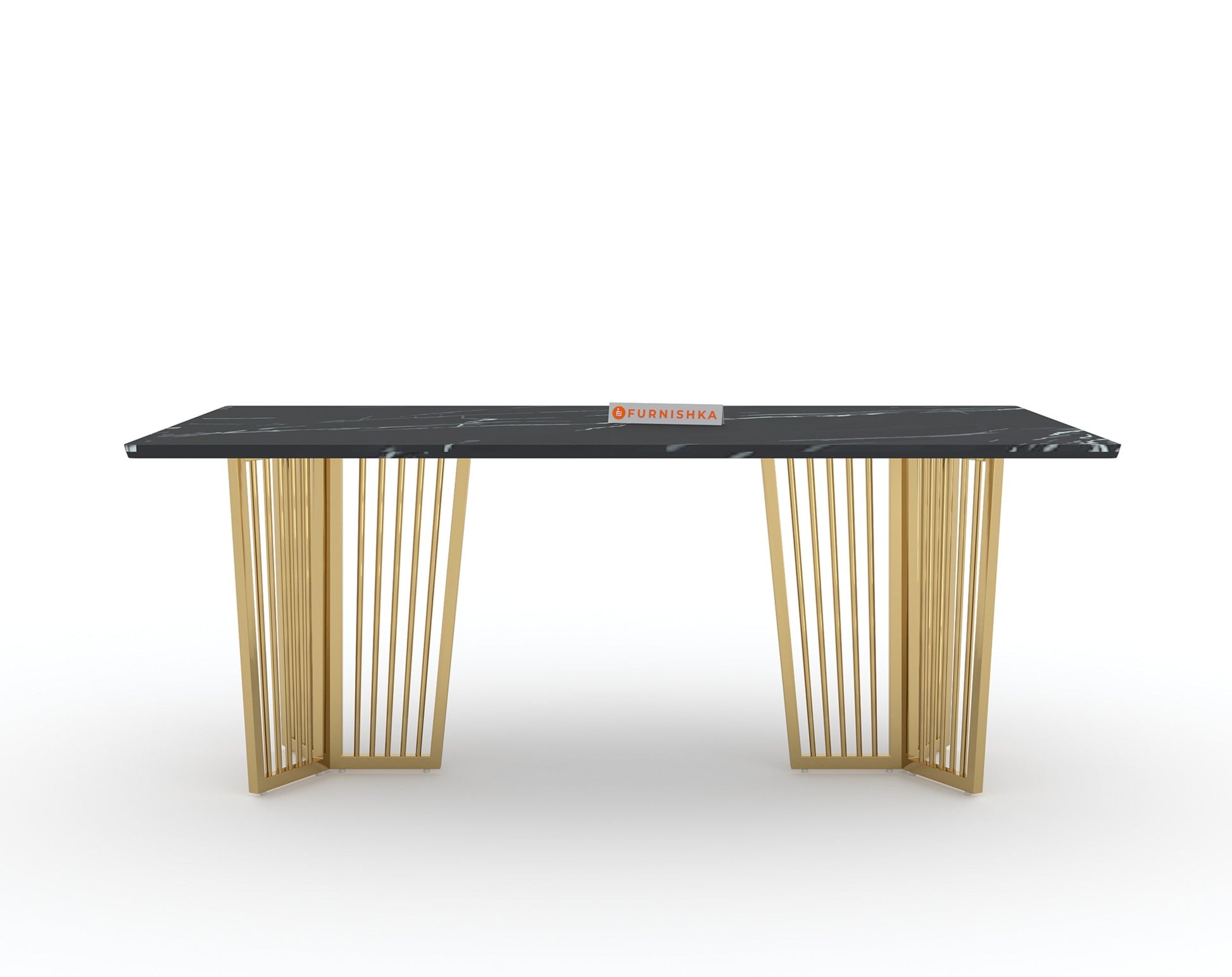 Barolo Dining Table with Black Engineered Marble Top - 6 Seater - Furnishka 