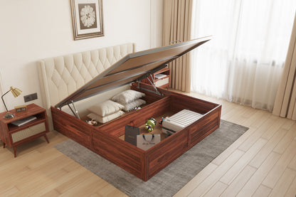 Samawi Sheesham Wood bed with Upholstered headboard Hydraulic Storage King Size