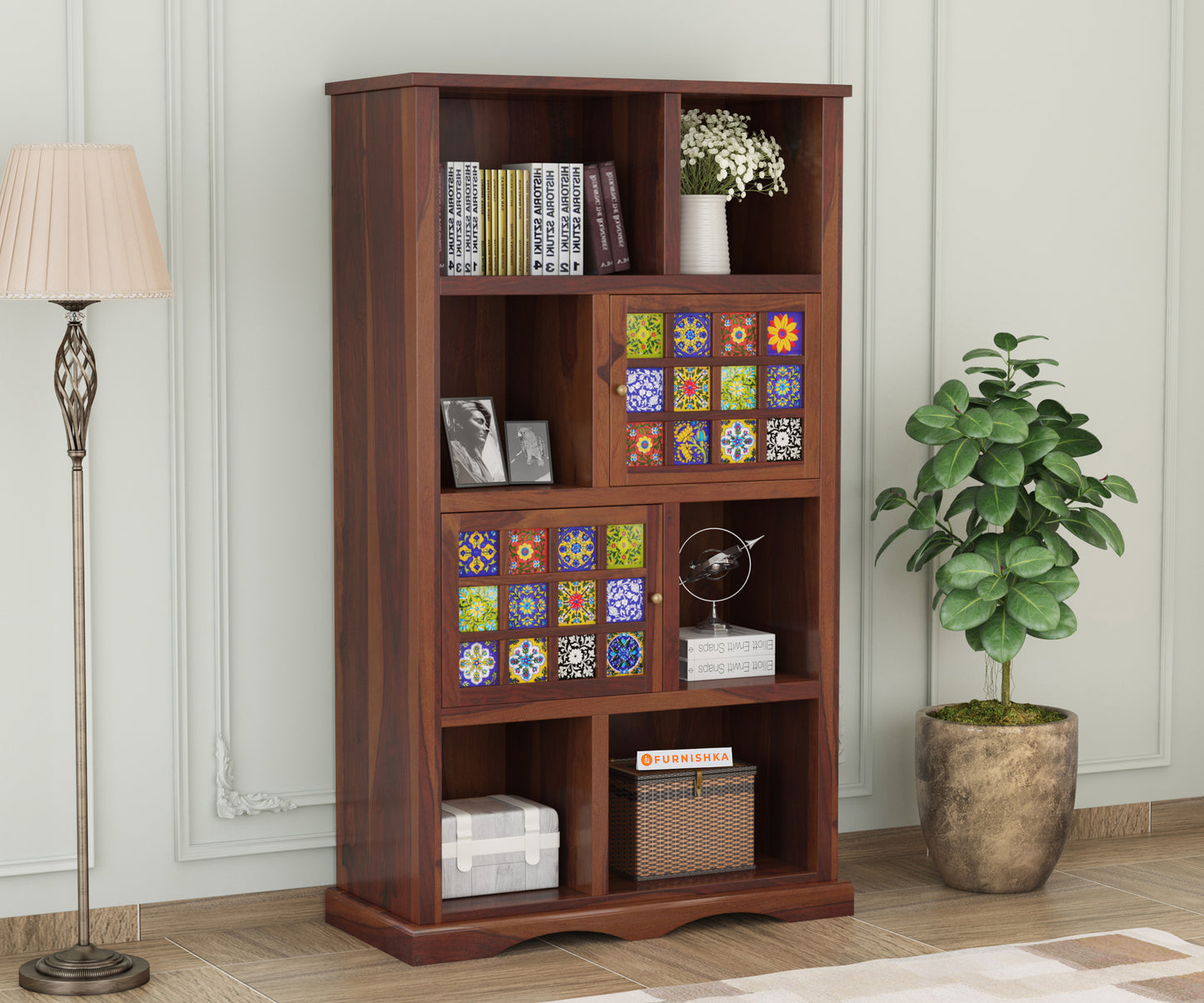 Colombee Sheesham Wood Two Drawer Book Shelf
