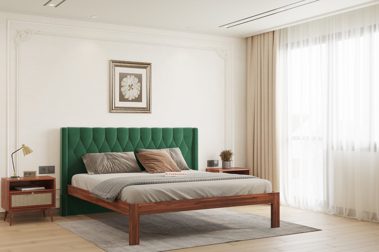 Samawi Sheesham Wood bed with Upholstered headboard Non Storage King Size