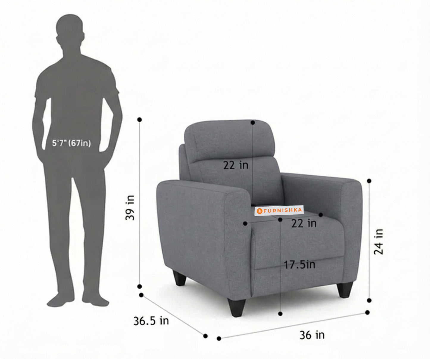 Daina 1 Seater Sofa Trout Space Grey