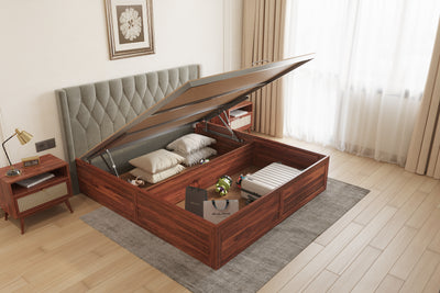 Samawi Sheesham Wood bed with Upholstered headboard Hydraulic Storage Queen Size