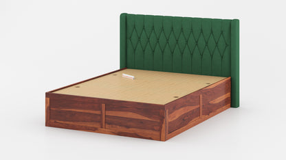 Samawi Sheesham Wood bed with Upholstered headboard Box Storage King Size