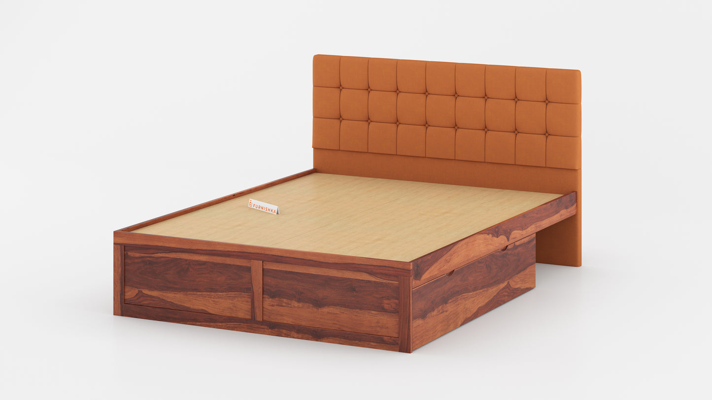 Irene Sheesham Wood bed with Upholstered headboard Drawer Storge King Size