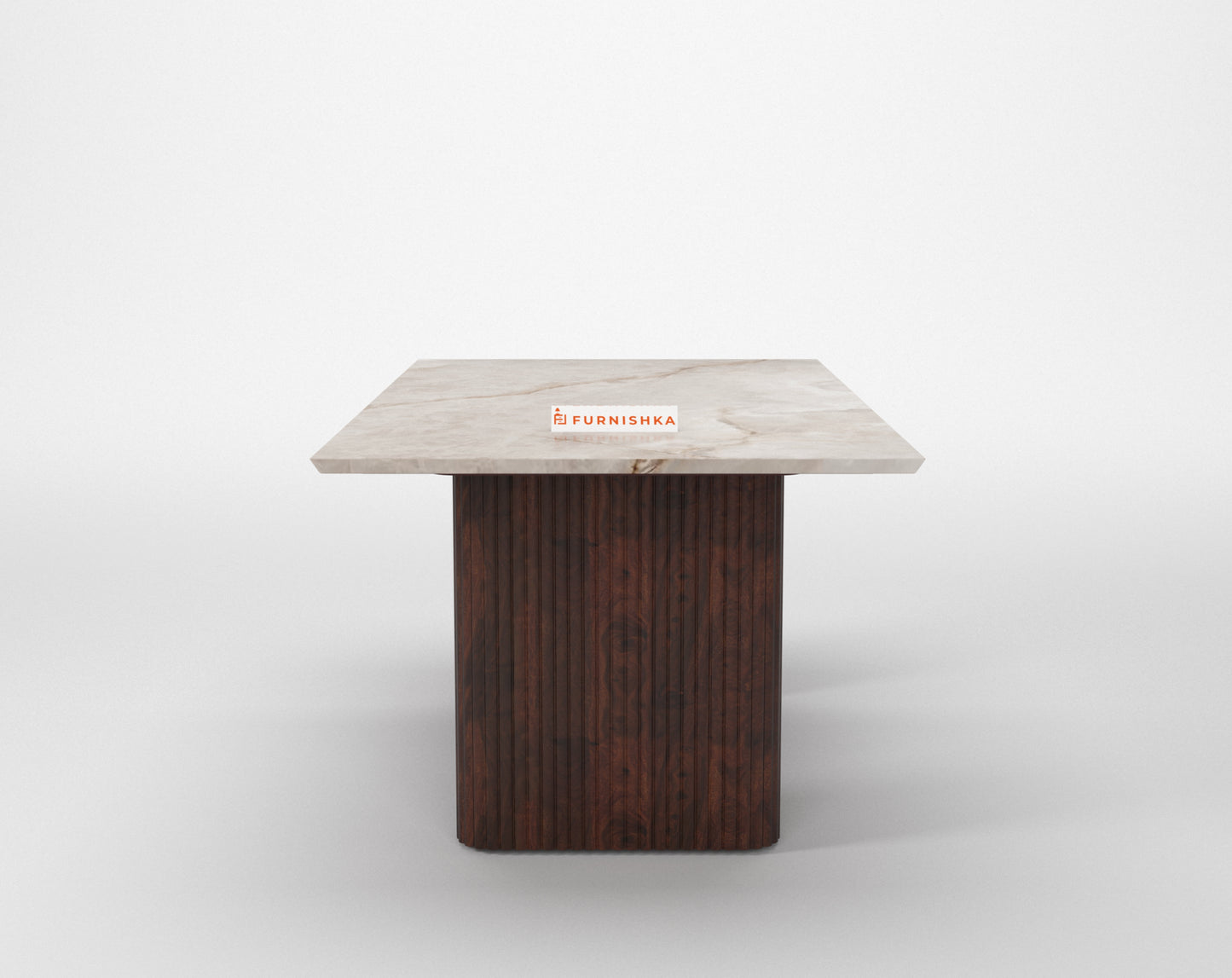 Swaarno Dining Table with Indian Marble sandwich Engineering Marble Top 6 Seater in  Dark Walnut Finish