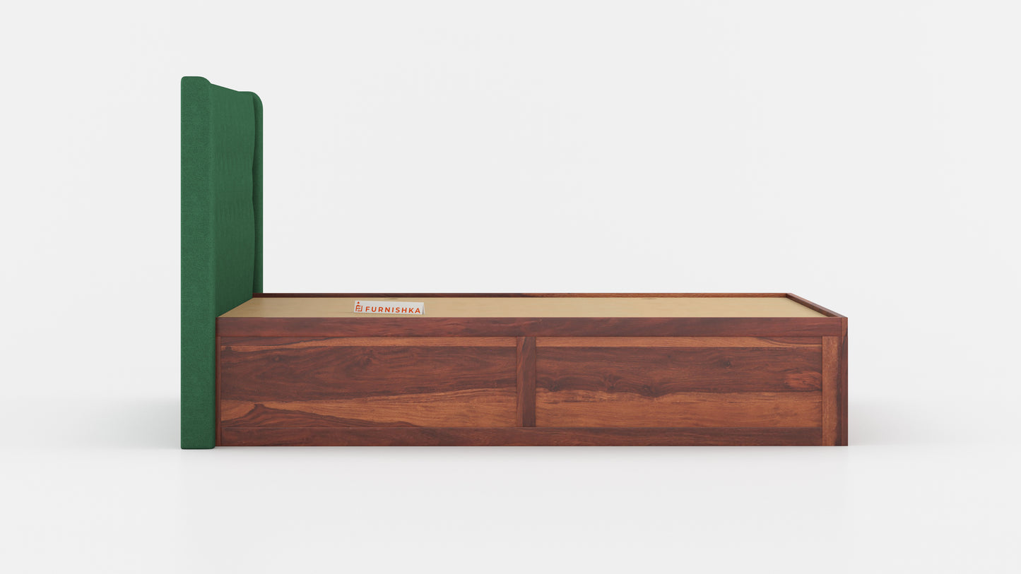 Samawi Sheesham Wood bed with Upholstered headboard Box Storage Queen Size
