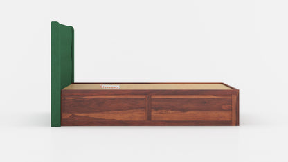 Samawi Sheesham Wood bed with Upholstered headboard Box Storage Queen Size