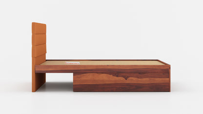 Irene Sheesham Wood bed with Upholstered headboard Drawer Storge Queen Size