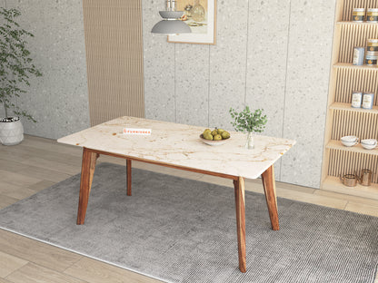 Vedh(Agar) Dining Table with Rosalia Gold Engineered Marble Top - 4 Seater