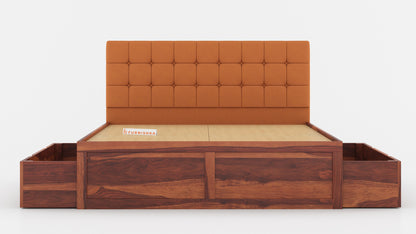 Irene Sheesham Wood bed with Upholstered headboard Drawer Storge King Size