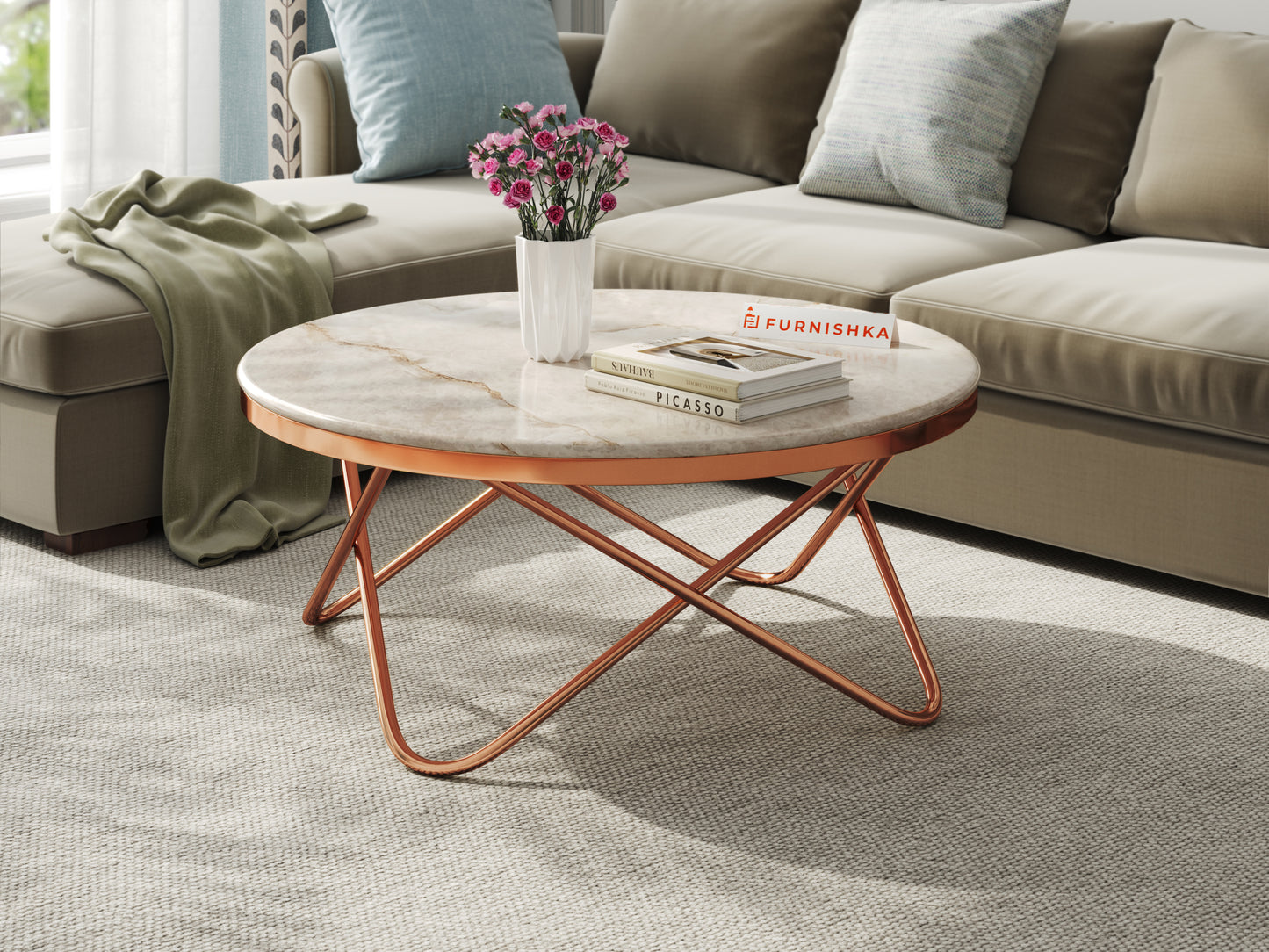 Clos Coffee Table with Australian Onyx Top in Rose Gold finish