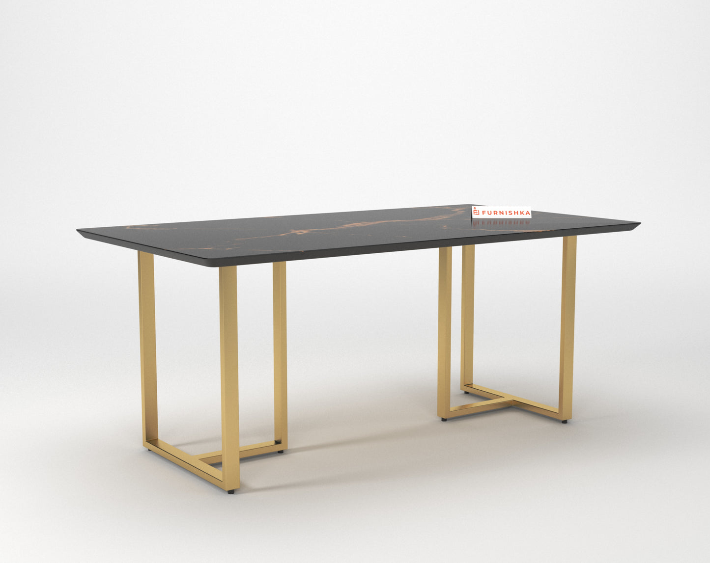 TUSCANY Dining Table with Black Engineered Marble Top - 6 Seater