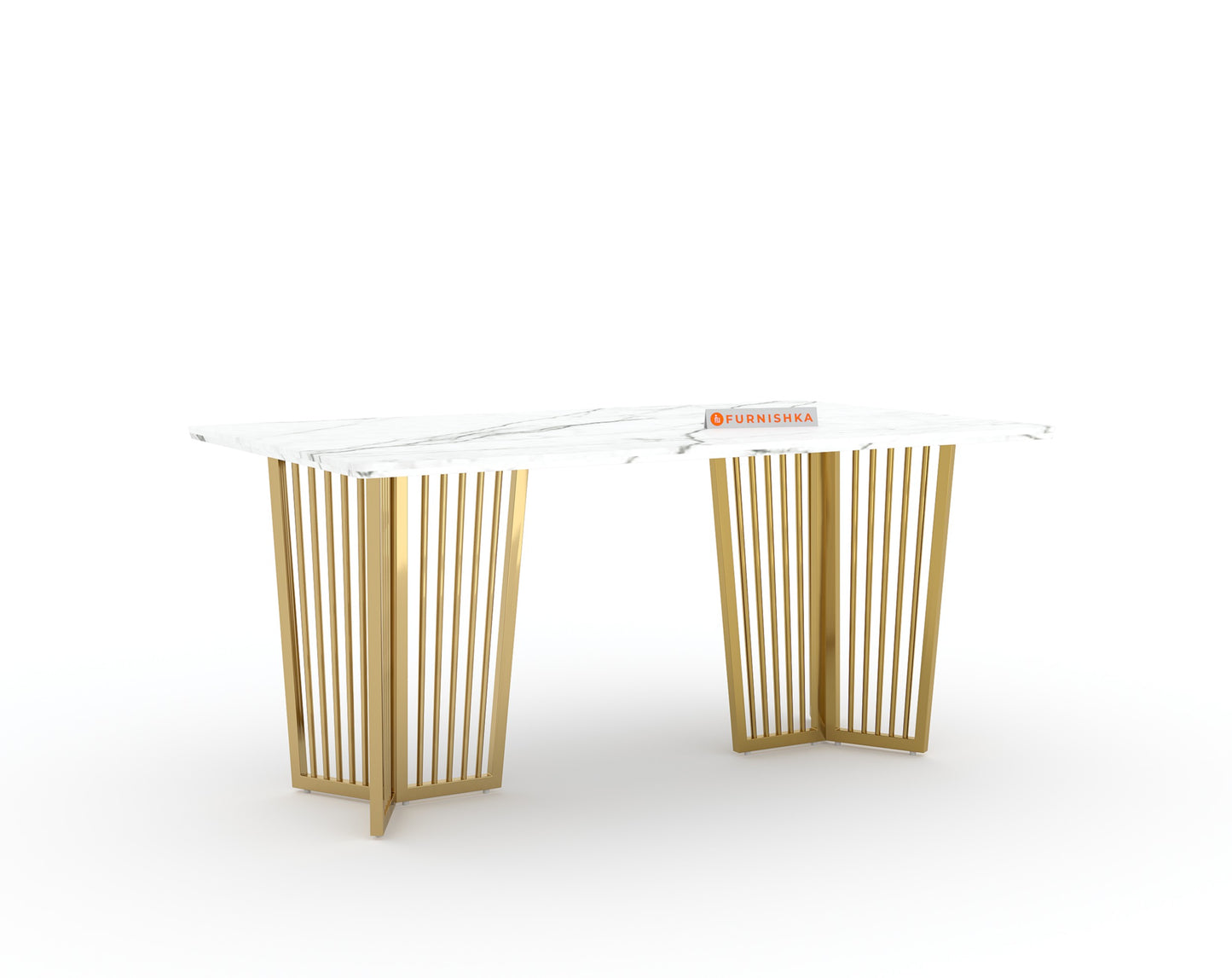 Barolo Dining Table with White Engineered Marble Top - 6 Seater