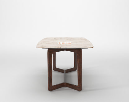 Vetra Compact Dining Table with Rosalia Gold Engineered Marble Sandwich Top - 6 Seater