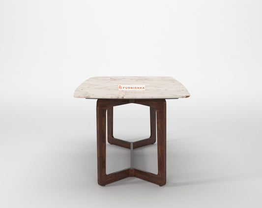 Vetra Compact Dining Table with Rosalia Gold Engineered Marble Sandwich Top - 6 Seater