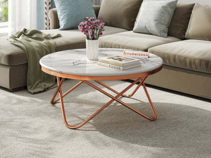 Clos Coffee Table with Quartz Marble Top in Rose Gold Finish