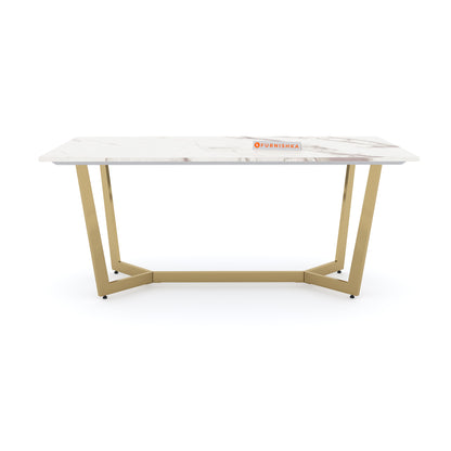 Aanvo Dining Table with White Engineering Marble Sandwich Top 4 Seater in Gold Finish