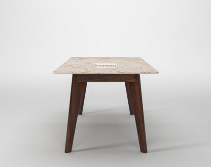 Vedh(Agar) Dining Table with Rosalia Gold Engineered Marble Top - 4 Seater