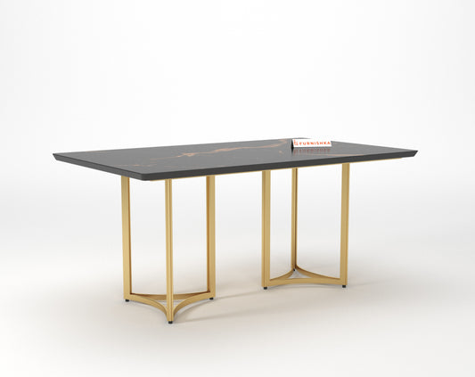 Nexus Dining Table with Black Engineered Marble Top - 6 Seater