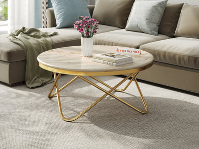 Clos Coffee Table with ROSALIA GOLD Marble Top in  Gold Finish