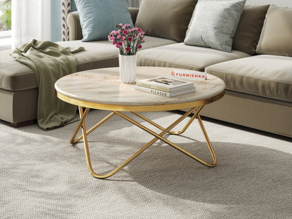 Clos Coffee Table with ROSALIA GOLD Marble Top in  Gold Finish