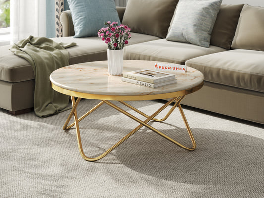 Clos Coffee Table with ROSALIA GOLD Marble Top in  Gold Finish