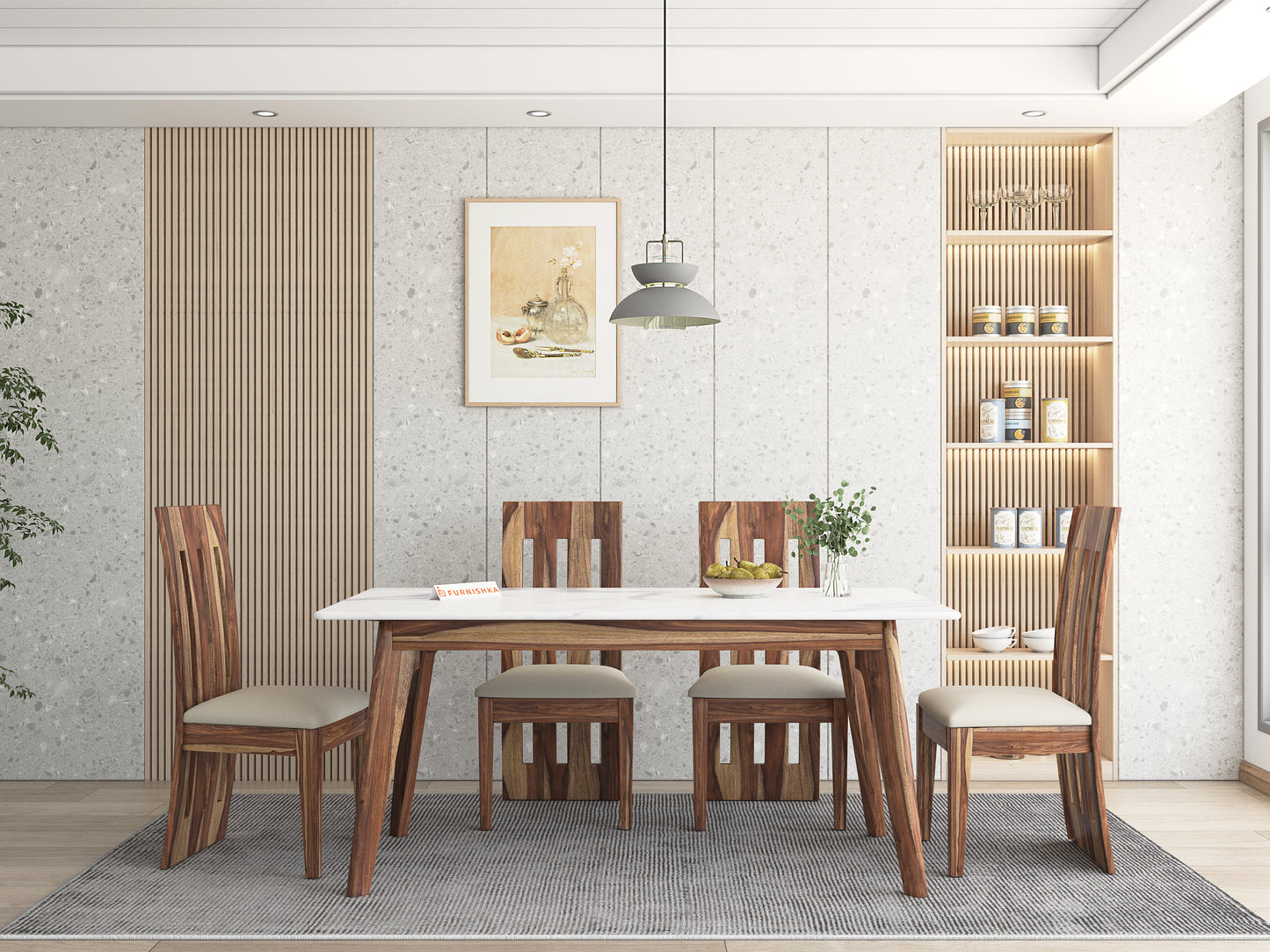 Vedh(Agar) Compact Dining Table with Quartz Top - 6 Seater