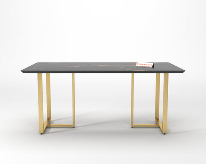 TUSCANY Compact Dining Table with Black Engineered Marble Top - 6 Seater in Rose Gold Finish