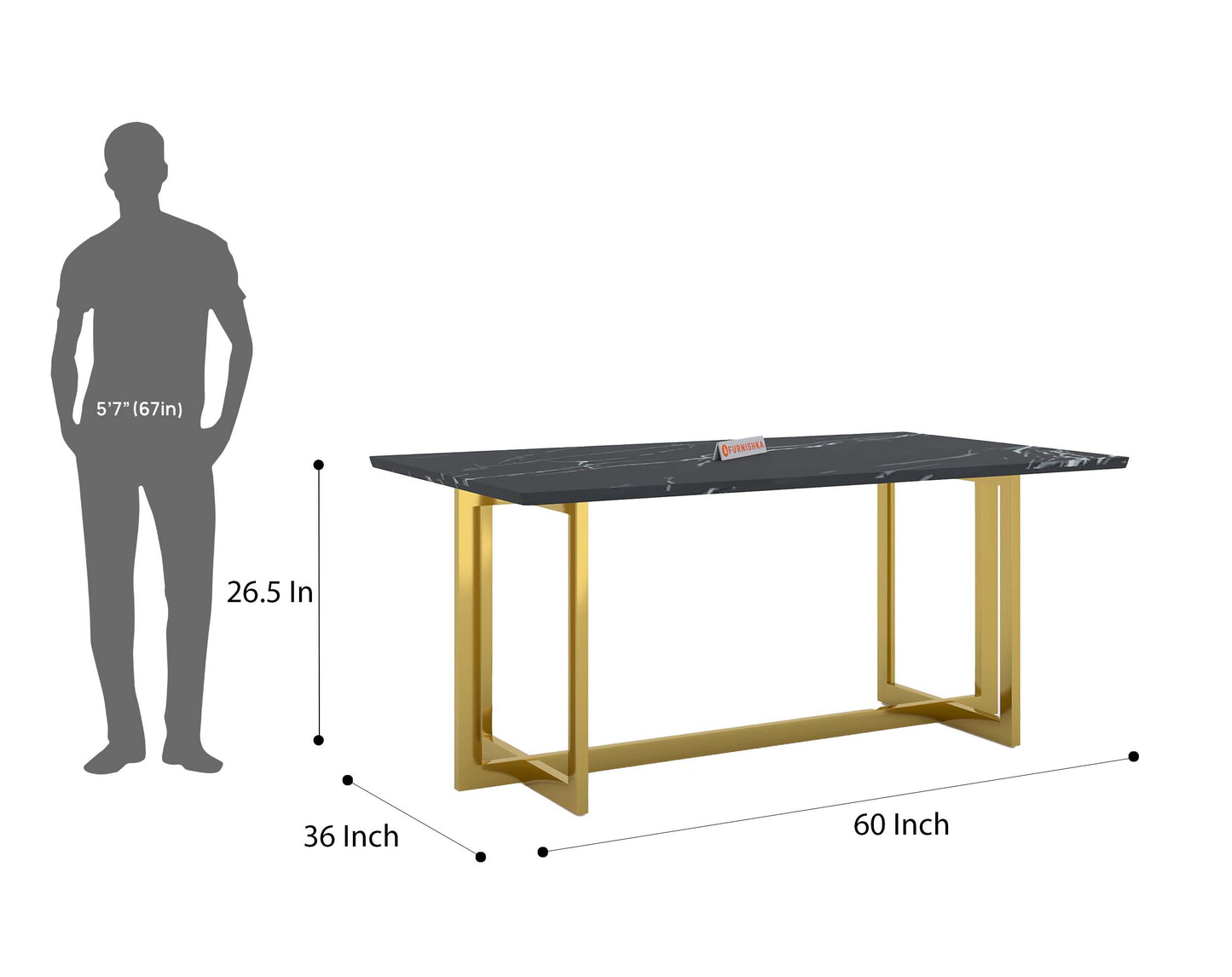 Rodano Dining Table with Black Engineered Marble Top - 6 Seater